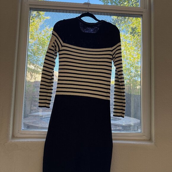 Saint James Wool Shift Dress Striped Long Sleeve with Crew Neck. - Picture 6 of 10